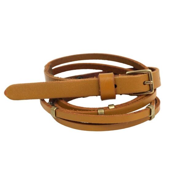 SKINNY STRIPS STUDS BROWN GENUINE LEATHER 0.5"Wd DRESS CASUAL BELT Sz M (E98 - Picture 1 of 11